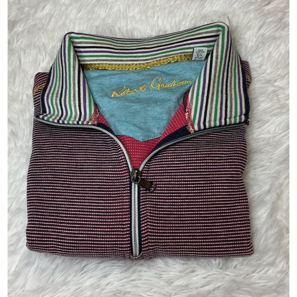 Robert Graham Women's 1/4 Zipper Xlg 100% cotton Pullover‎ stripped Sweater